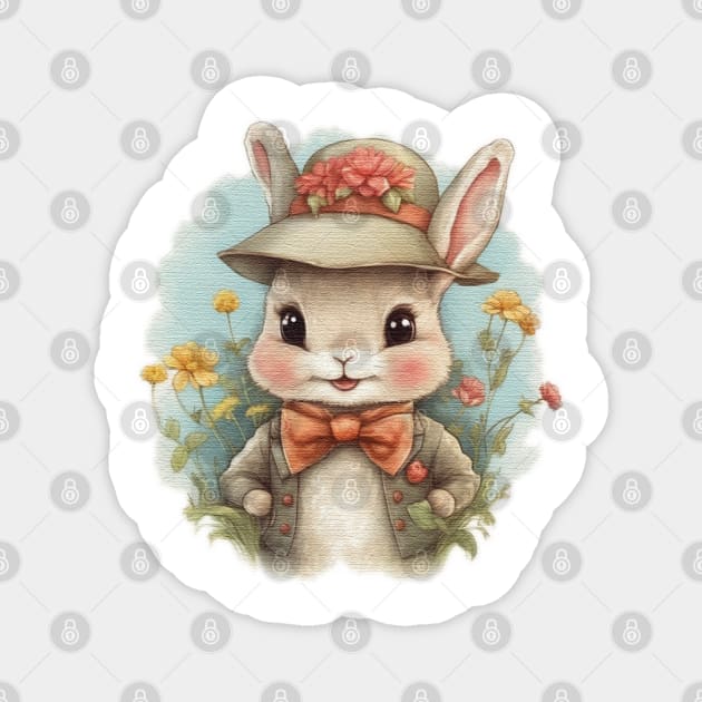 cute little rabbit wearing a hat and a bow tie Magnet by JnS Merch Store