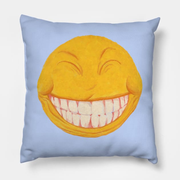 Big Grin Emoji Pillow by dropthedrawings