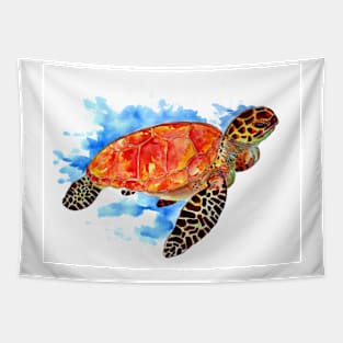 Red Watercolor Sea Turtle Tapestry