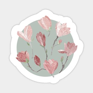 Magnolia flowers on mint Magnet