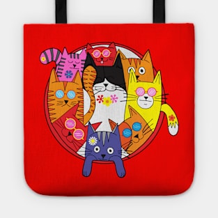 Funny Hippie Cool Cats Cartoon Tote