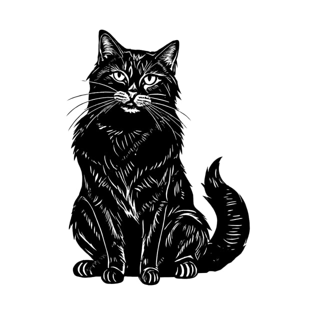 Black Cat Vintage Illustration Victorian Drawing by Bootyfreeze