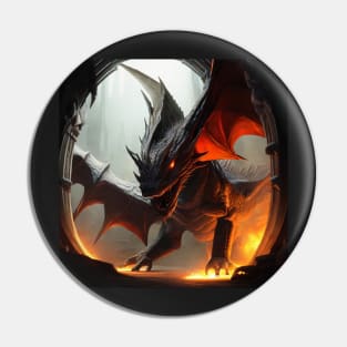 Evil Black Dragon with Wings surrounded by Fire in a Cave Pin