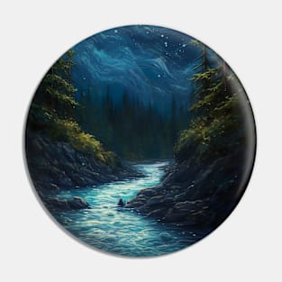 Abstract painting of full moon shining on the lake on a calm winter night Pin