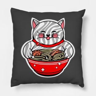 Ramen Noodle Bowl Kawaii Cat Eating Ramen Noodles Pillow