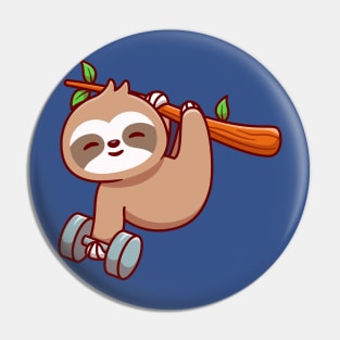 Cute Sloth Holding Dumbbell Cartoon Pin