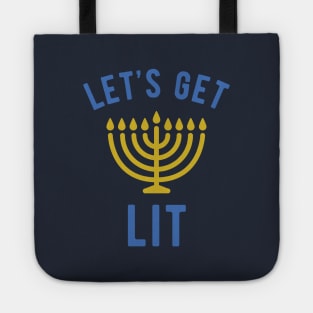 Hanukkah Let's Get Lit Funny Menorah Shirt Tote