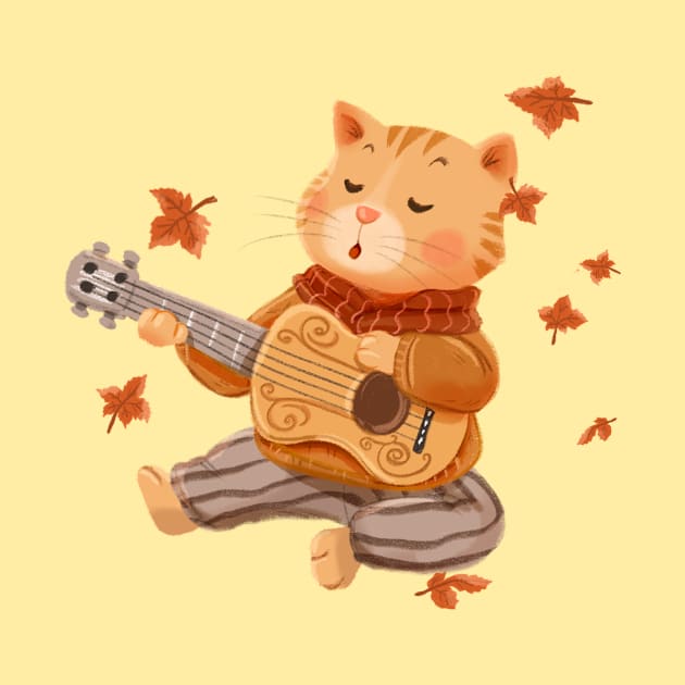 Autumn music happy cat by Hameo Art