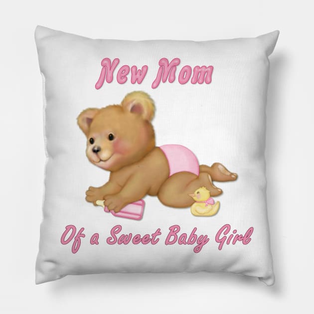 Crawling Teddy - New Mom of Girl Pillow by SpiceTree