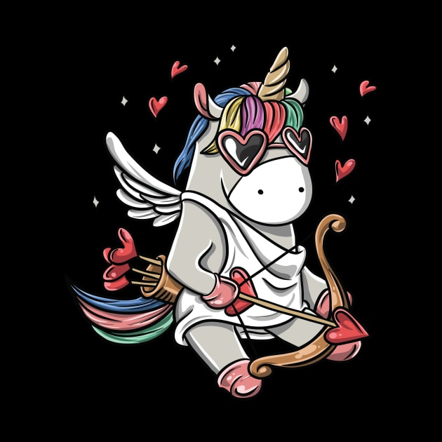 Cute Cupid Unicorn Valentine's Day Love Heart Gift T-Shirt by Freid