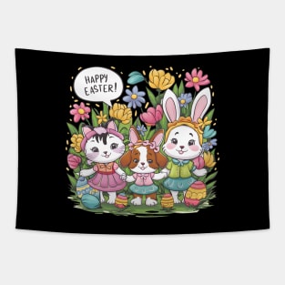 Happy Easter Bunny And Cat And Dog Mom Dad Boys Girls kids Tapestry