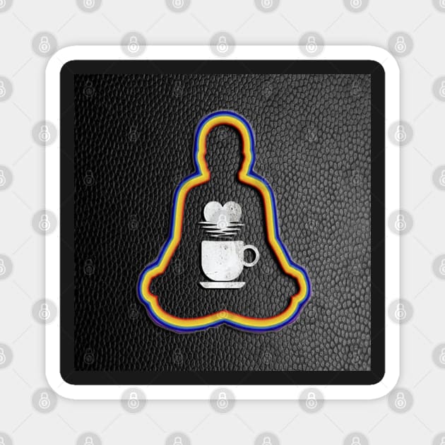 Coffee Lover Funny Coffee, Tea Mug & Steaming Heart in center of Yoga Meditation Pose Magnet by tamdevo1