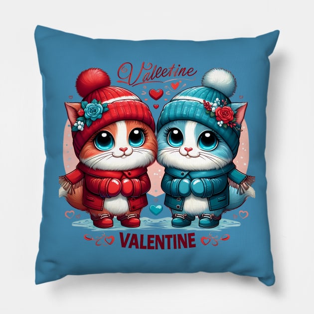 Adorable Couple Cats for Valentine's Day Pillow by HaMa-Cr0w