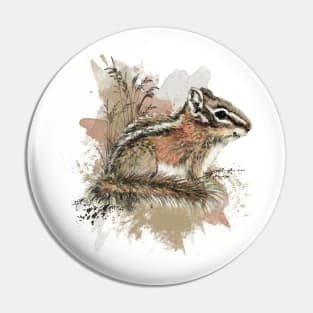 Watercolor Chipmunk Cute Wildlife Art Pin