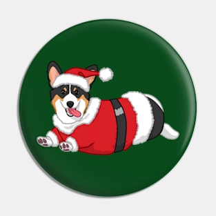 Cute Tricolor Corgi in Santa Christmas Costume Pin