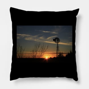Windmill Sunset on the Kansas Prairie Pillow