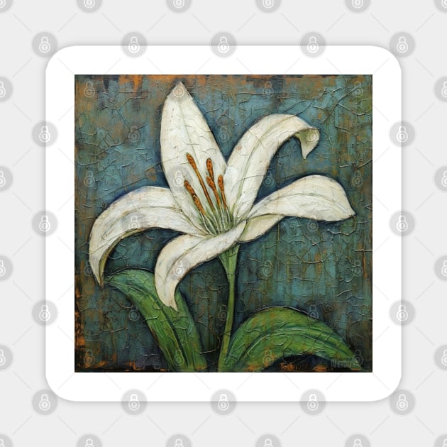 Simple Folk Art White Lily Flower Magnet by EpicFoxArt