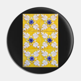 Portuguese azulejos. Yellow, white and blue tiles, Coimbra, Portugal Pin