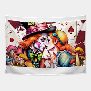 Mad Hatter kisses Alice Tapestry