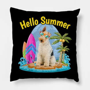 Hawaiian Wire Fox Terrier Dog Tropical Floral Summer Vibes Pillow