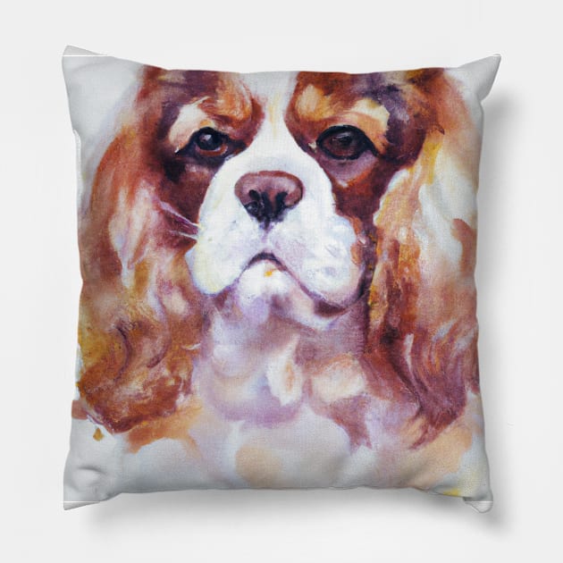 Cavalier King Charles Spaniel Watercolor - Gift For Dog Lovers Pillow by Edd Paint Something