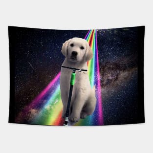 Space Galaxy Dog On Scooter Rainbow Tapestry