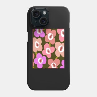 Retro Scandinavian Floral Pattern in Green and pink Phone Case