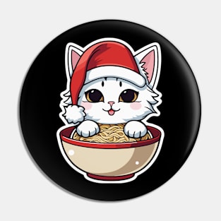 Kawaii ramen noodles Christmas cat design Pin