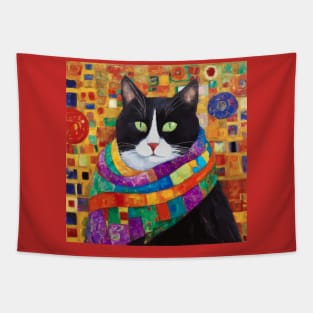 Gustav Klimt Style Portrait of Cat with Green Eyes Tapestry