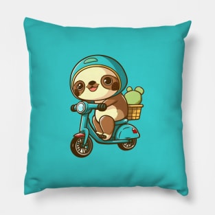 Adorable Sloth riding a motorbike Pillow