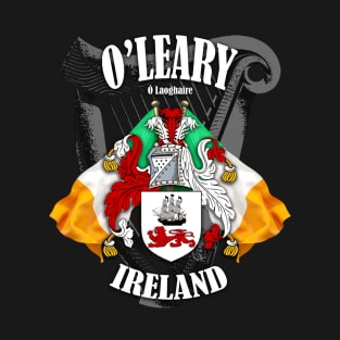 O'Leary Family Crest Ireland Coat of Arms and Irish Flags T-Shirt