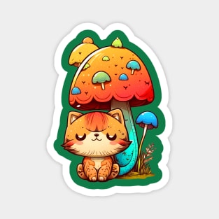 Kitty sitting under the Mushroom - Aesthetic Magnet