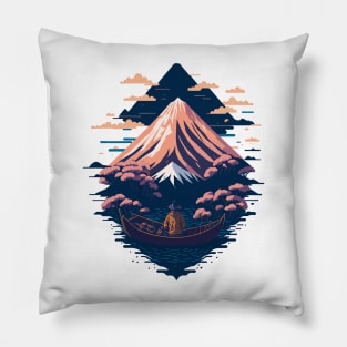 Serene Mount Fuji Sunset Peaceful River Scenery Pillow