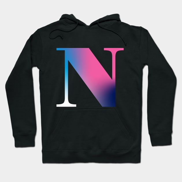 Capital Letter N Monogram Gradient Pink Blue White - Monogram - Hoodie