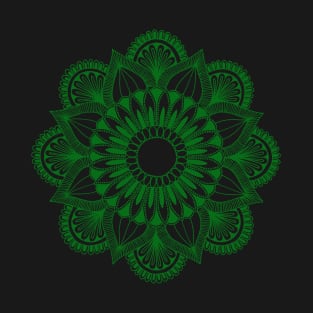 Flower Mandala (green on black) T-Shirt