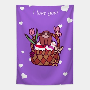 "I Love You" Easter Basket Sloth Tapestry