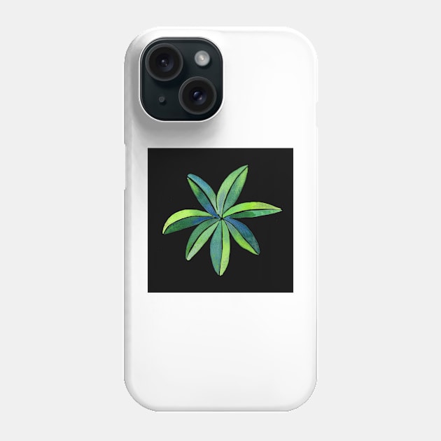 Tropical Umbrella Plant Modern Watercolor Illustration with a black background Phone Case by Sandraartist