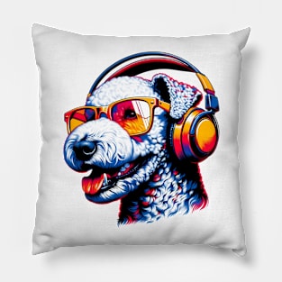 Bedlington Terrier Smiling DJ: Energetic Musical Portrait Pillow