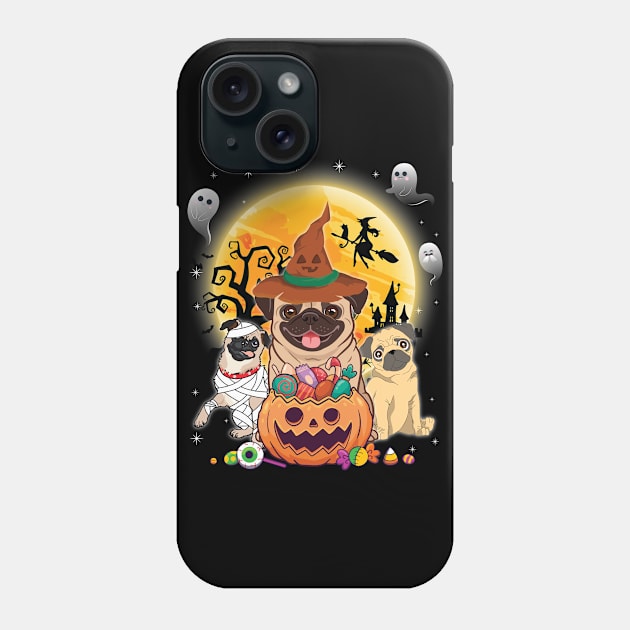 Pug Dog Mummy Witch Moon Ghosts Happy Halloween Thanksgiving Merry Christmas Day Phone Case by joandraelliot