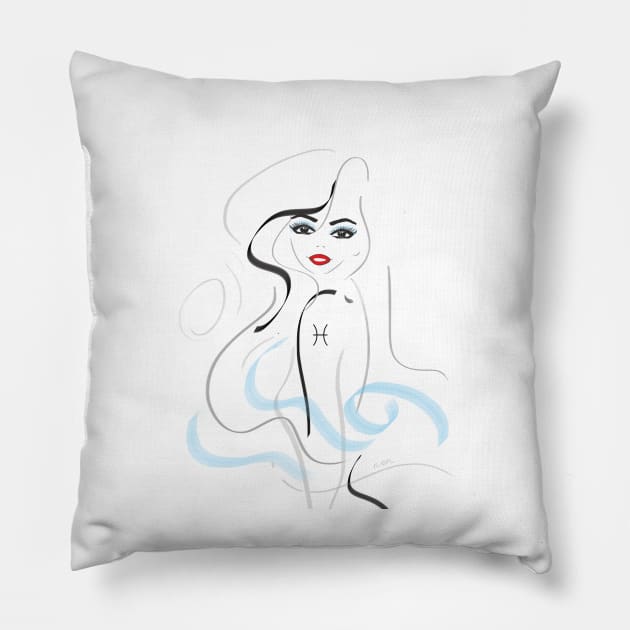 pisces zodiac sign minimalistic line art illustration Pillow by chandelier2137