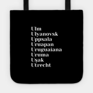 Cities starting with the letter, U: Tote, Mug, Mask Tote