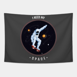 Skater Astronaut in Kickflip Skateboarding Tapestry