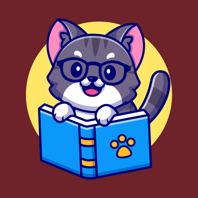 Cute Cat Reading Book Cartoon by Catalyst Labs