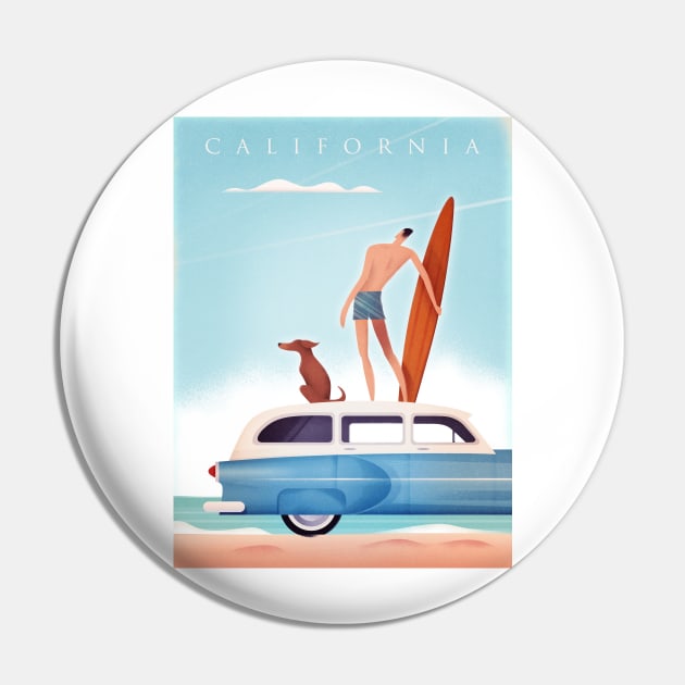 Vintage Travel California Surfing Pin by WickIllustration