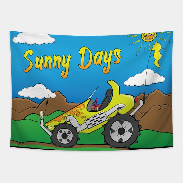 Sunny Days Yellow Offroad 4x4 Rock Crawler Truck Tapestry by Dad n Son Designs