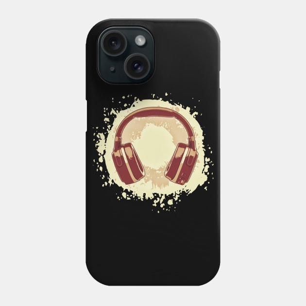 Headphones Art, Red & Yellow Vintage Phone Case by Lusy