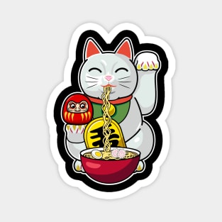 Cute Cat Eating Ramen, Maneki Neko Ramen Magnet