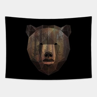 Bear Low Poly Double Exposure Art Tapestry