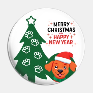 Cute Brown Dog with Christmas trees Merry Christmas Happy New Year ,brafdesign Pin