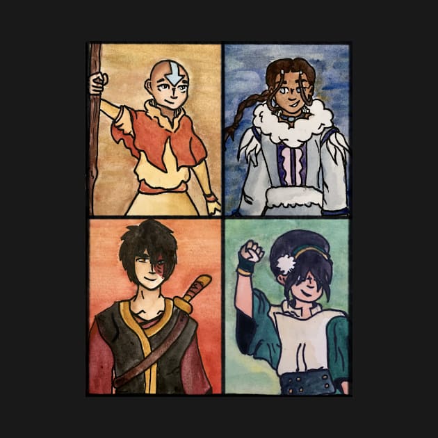 The Last Paintbender: Team Avatar Art Nouveau by TheDoodlemancer